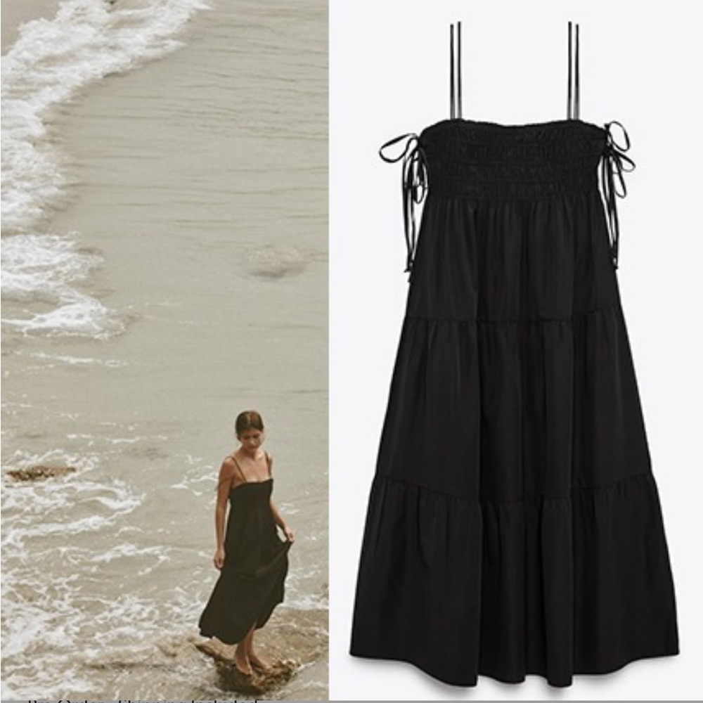 Zara Poplin dress with bows BNWT